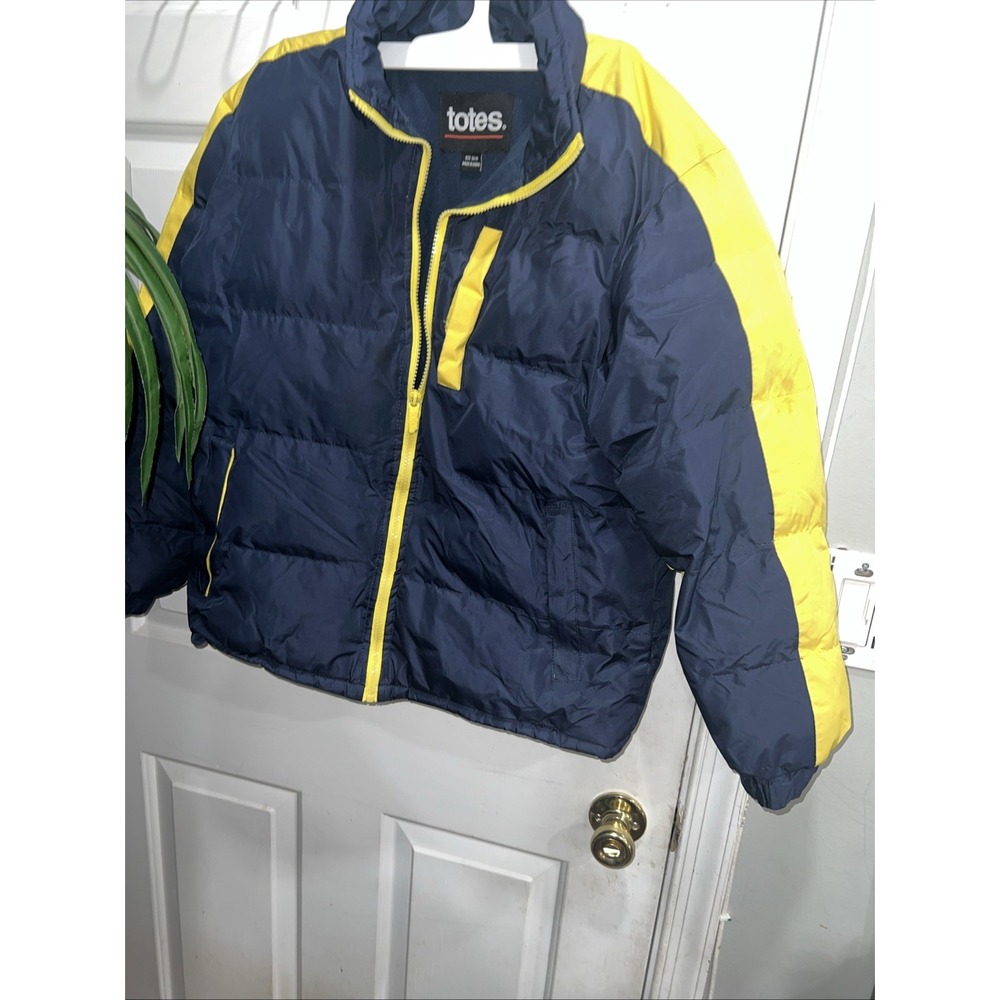 Tote Youth Down Puffer Jacket 14/16 Warm Yellow, dark Blue Ski Snowmobile Hang